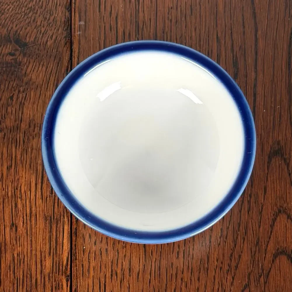 Vintage White Butter Pat with Blue Rim | Small Ironstone Butter Dish